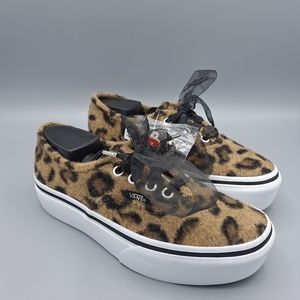 NEW Womens Vans Leopard Authentic Platform Faux Fur Sneaker Shoes Size 5